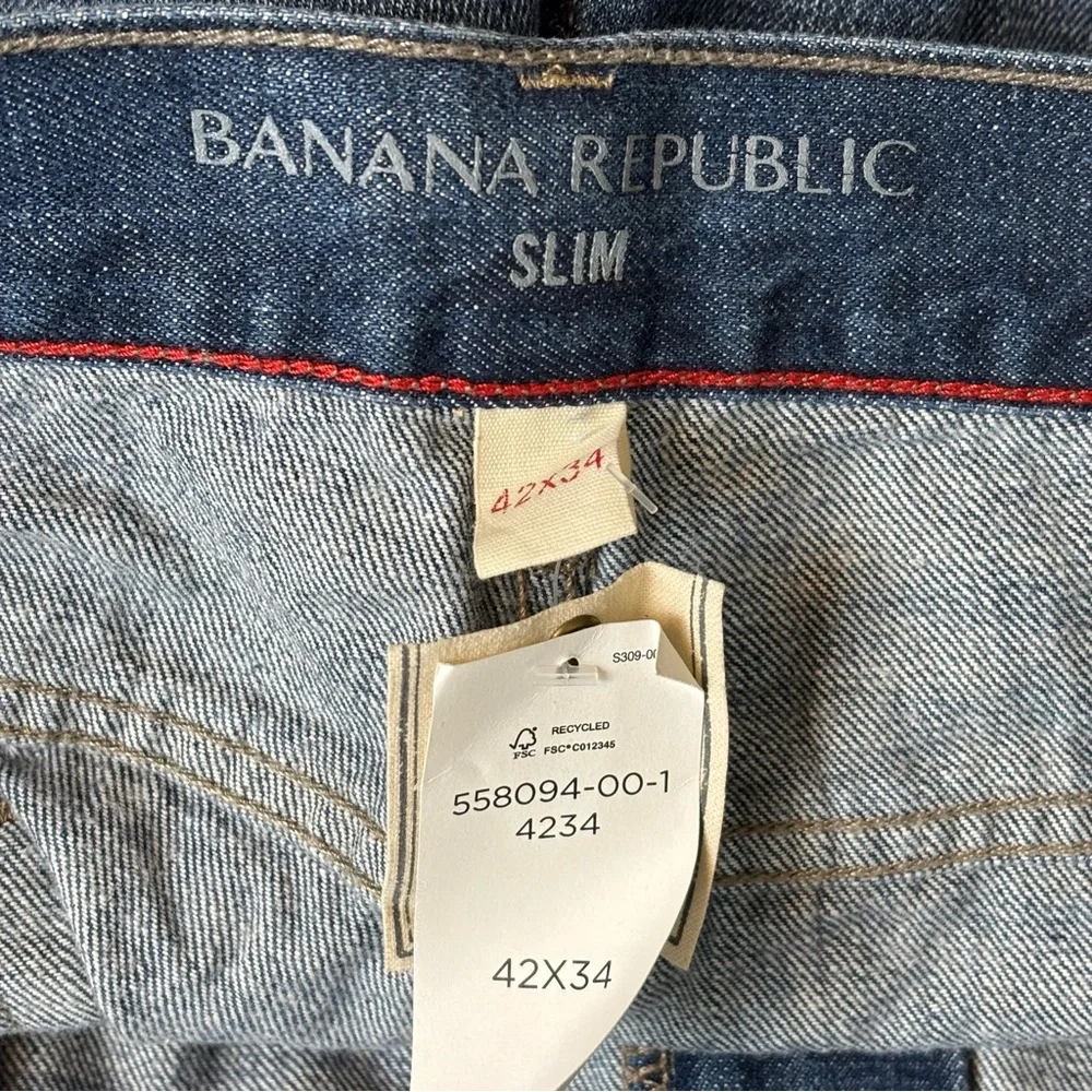 Banana‎ Republic Jeans Mens 42x34 Blue Slim Fit Whiskered 5 Pocket Denim
